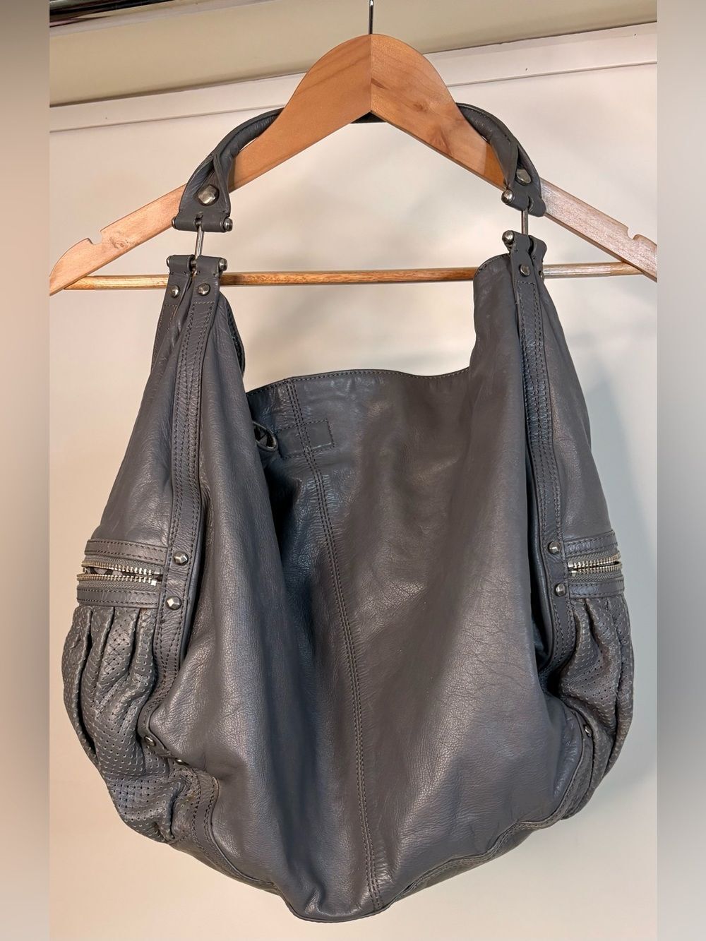 Seven for All Mankind Gray Leather Hobo Bag